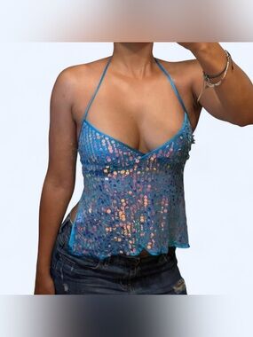 Mermaid Blue Sequin Halter Top!